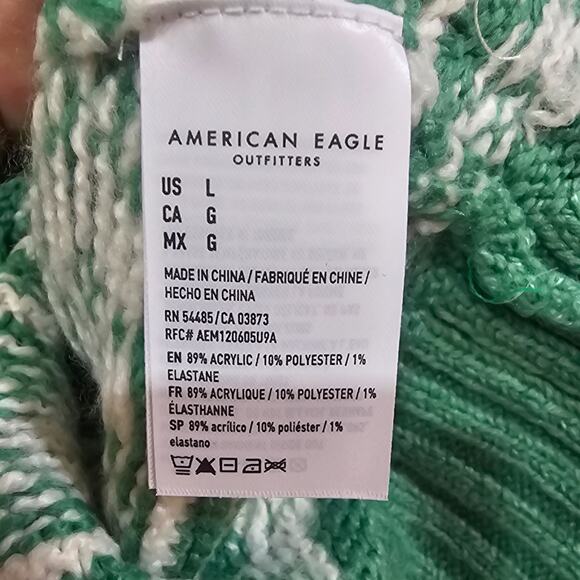 American Eagle Fair Isle Nordic Knit Sweater Green and White Size L - Picture 4 of 6
